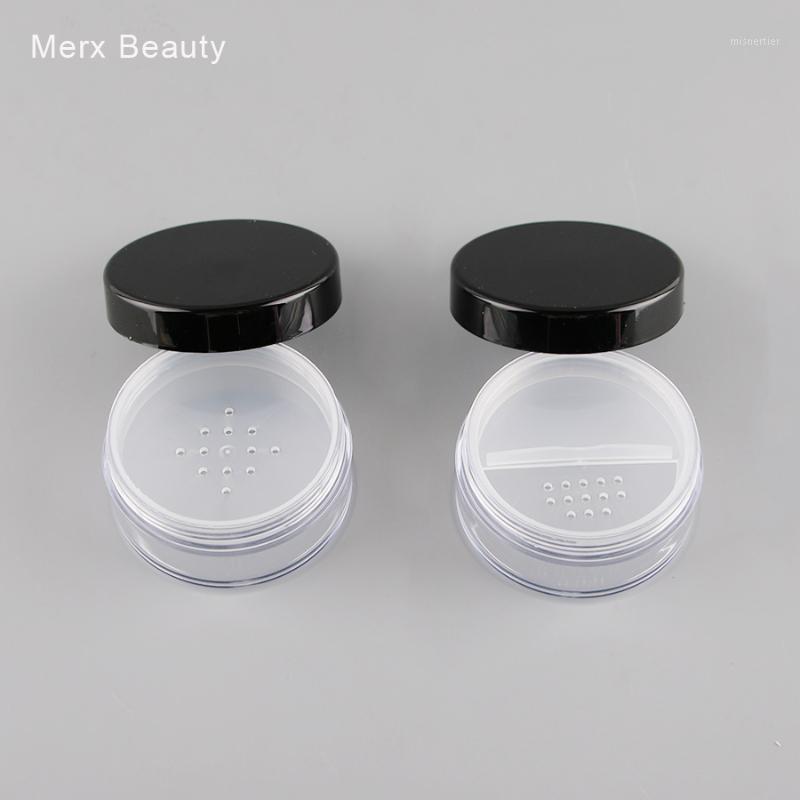 

5/50PCS 20ML Clear Plastic Loose Case/Jar With Black Lid, Empty Round Rotating Sifter Loose Container With Puff1