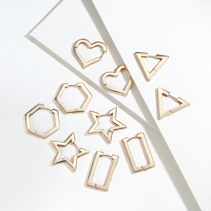 

New Fashion Geometric Star Heart Circle Huggie Earrings For Women Punk Party Statement Gold Color Small Hoop Earrings Brincos1