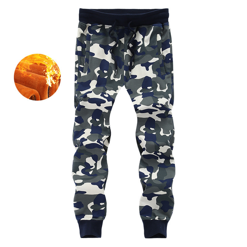 

2019 warm winter velvet jogger men's camouflage stretching sweatpants corridors camo cotton hare casual pants, Green