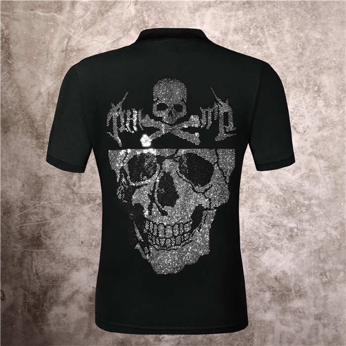 

Wholesale High Quality Polo Europe 2021 summer big skull head hot diamond print slim fit Half Sleeve Shirt Short T-shirt for men, White;black