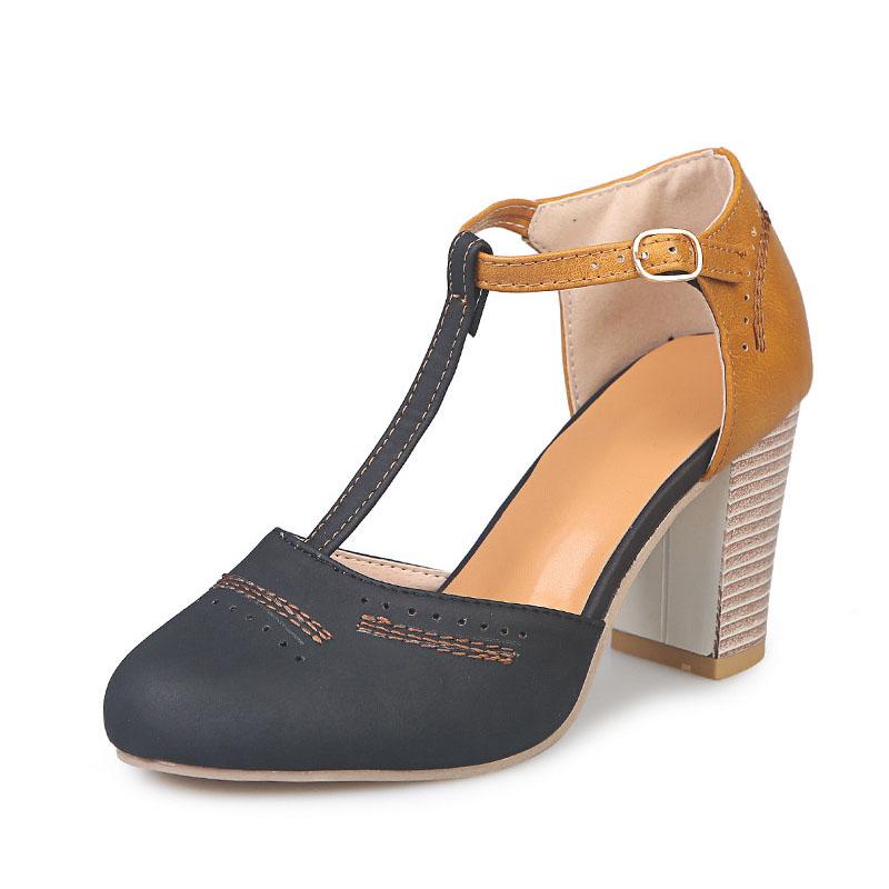 

COZULMA Women Mixed Colors T-strap Sandals Summer Shoes Woman Pointed Toe Sandals Woman Pumps High Heels Plus Size 35-43, Black