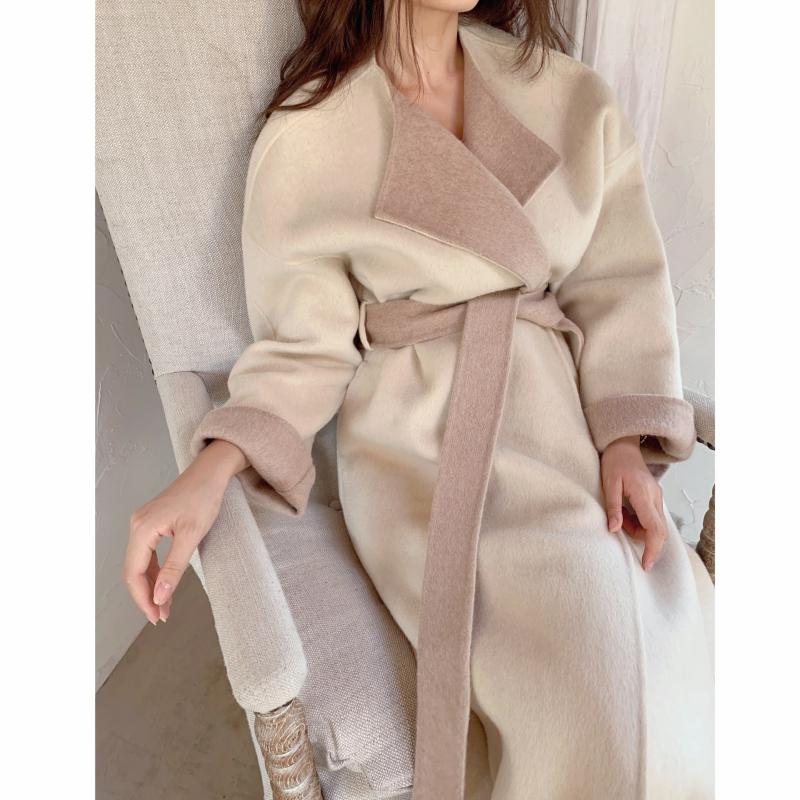 

Albaca cashmere double faced tweed color matching double color coat Nightgown lace coat scarf suit women, See chart