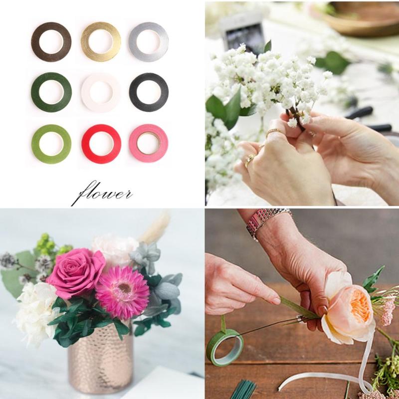 

5 roll/lot 30yard 12mm Florist Stem Tape Wire Floral Work Plastron Floral Resealable Elastic Tape Wrap, White