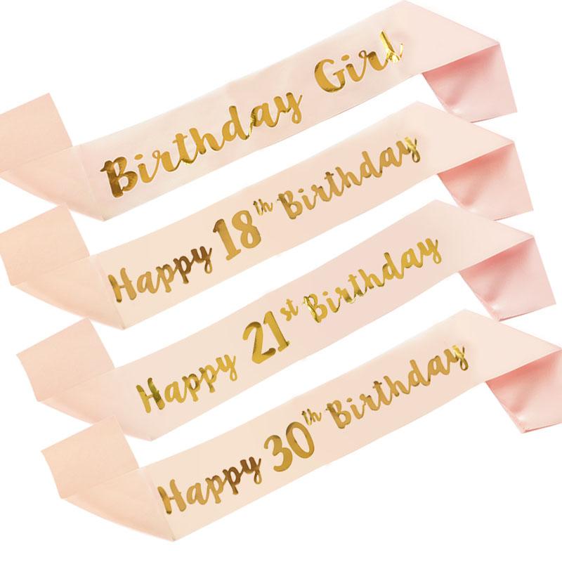 

1pcs Birthday Girl Sash 18 21 30 40 50 Happy Birthday Satin Sashes Shoulder Strap Adult Woman Ribbon for Anniversary Party Decor