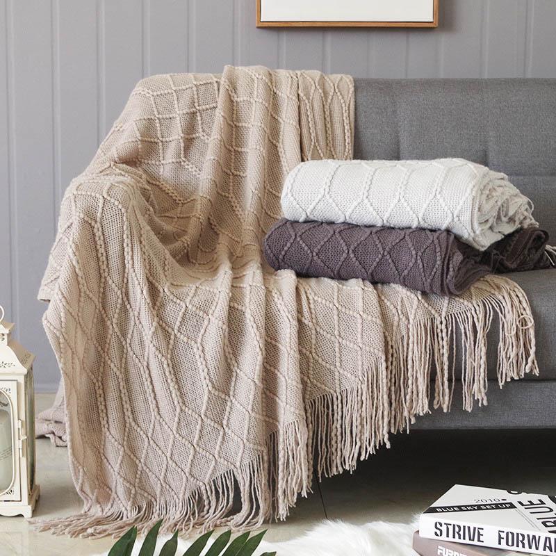 

Nordic Knitted Blanket Tassel Sofa Thread Blankets Plaid on the Bed Sofa Travel Office Nap Blanket Mantas Bedspread Tapestry