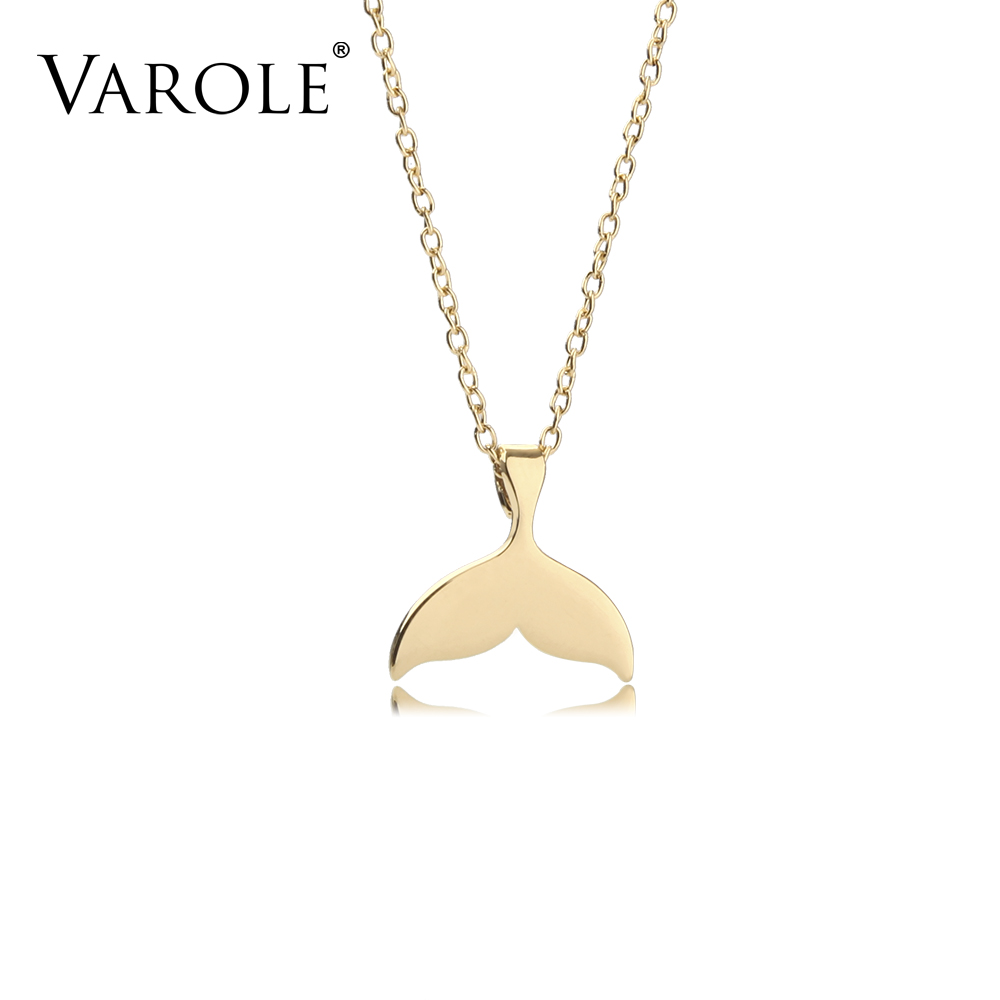

VAROLE 16in Fashion Whale Tail Small Pendant and Necklace for Women Gold Color Stainless Steel Necklace chocker Design Jewelry