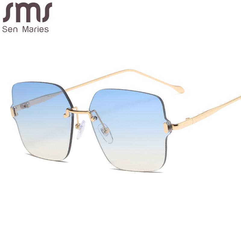 

2021 Oversized Vintage Sunglasses Women Men Rimless Designer Sun Glasses Lady Square Eyeglasses UV400