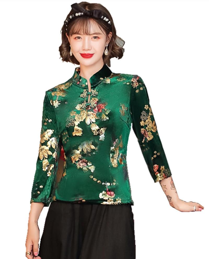 

Shanghai Story Women's Chinese Cheongsam Tops Qipao Shirts Velvet Blouses Black Skirt 4 Color, A0108-2
