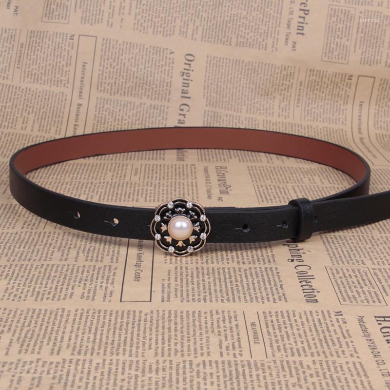 

Luxury Pearl flower Buckle Thin belt classic female enamel alloy circle buckles belts Straps Waistband For Apparel Accessories1, Black