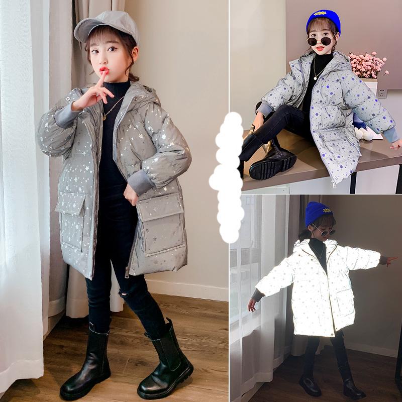

Children Winter Jackets For Girls Fashion Reflective Material Outerwear Warm Coat Teen Print Kids Hooded Clothes 4 6 8 10 12Yrs, Blue