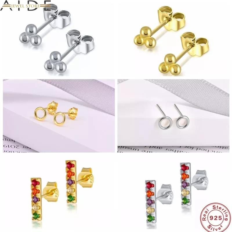 

AIDE Minimalist S925 Sterling Silver Three Ball Stud Earrings Delicate Tiny Dot Small Earrings Cartilage Piercing