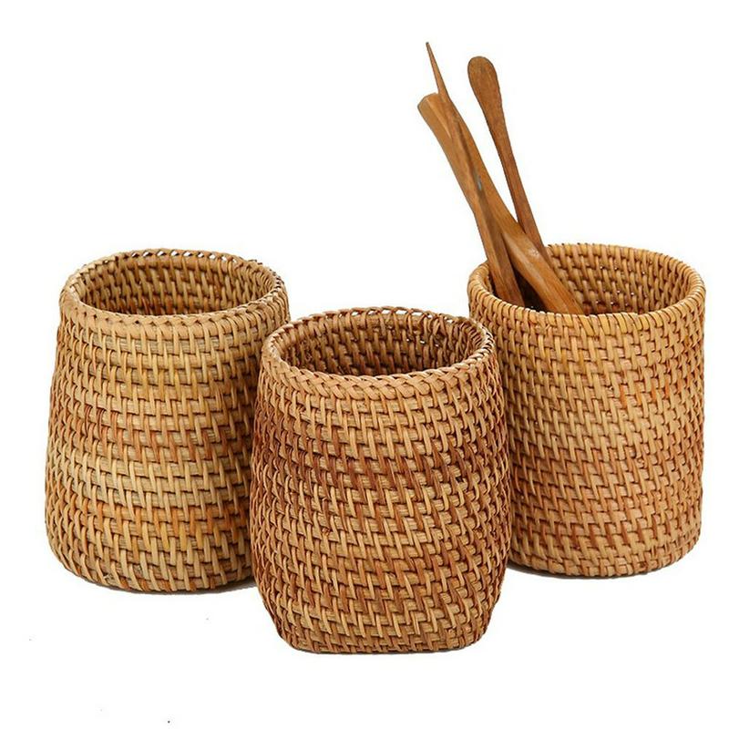 

Rattan Dinner Knives Forks Tableware Storage Box Home Storage Baskets Organizer