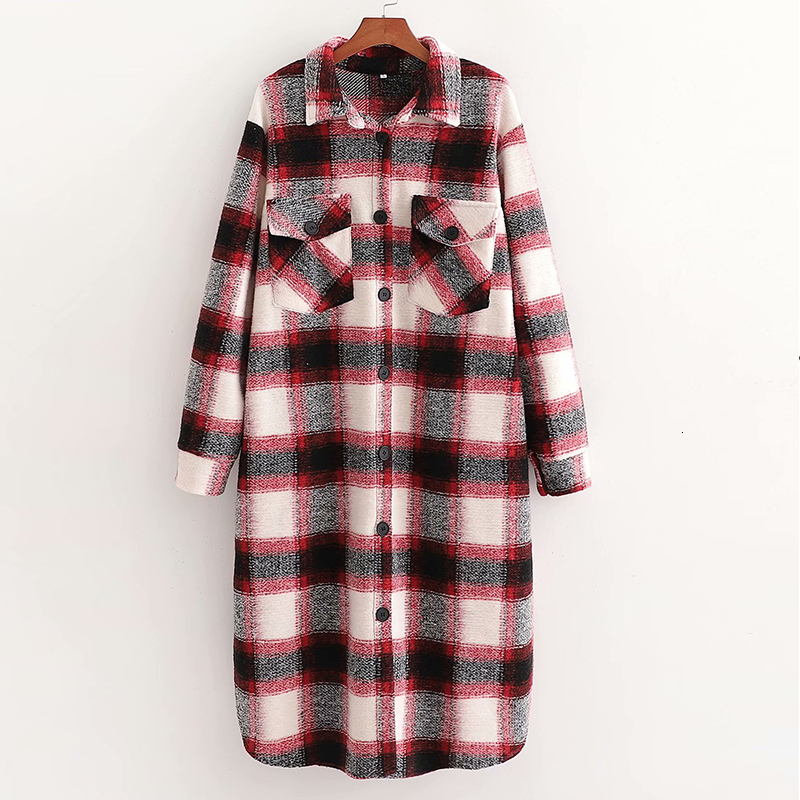 

2021 New Women Elegant Winter Wool Overcoat Plaid Printed Long Bandage Woolen Coat Cardigan Plus Size Outwear with Pocket J5k3