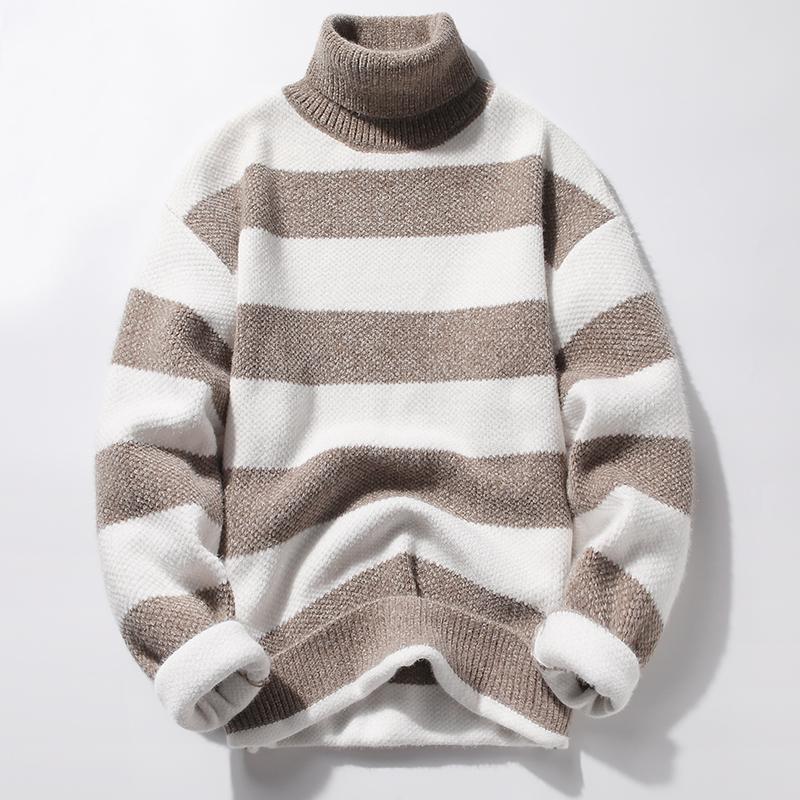 

Men Turtleneck Sweater Mens Stripe Thick Warm Pullovers Autumn Winter Slim Fit Knitted Sweaters -3XL, Black