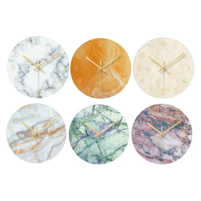 

Marble Silent Non-ticking Wall Clock Glass Decorative for Office Kid Bedroom