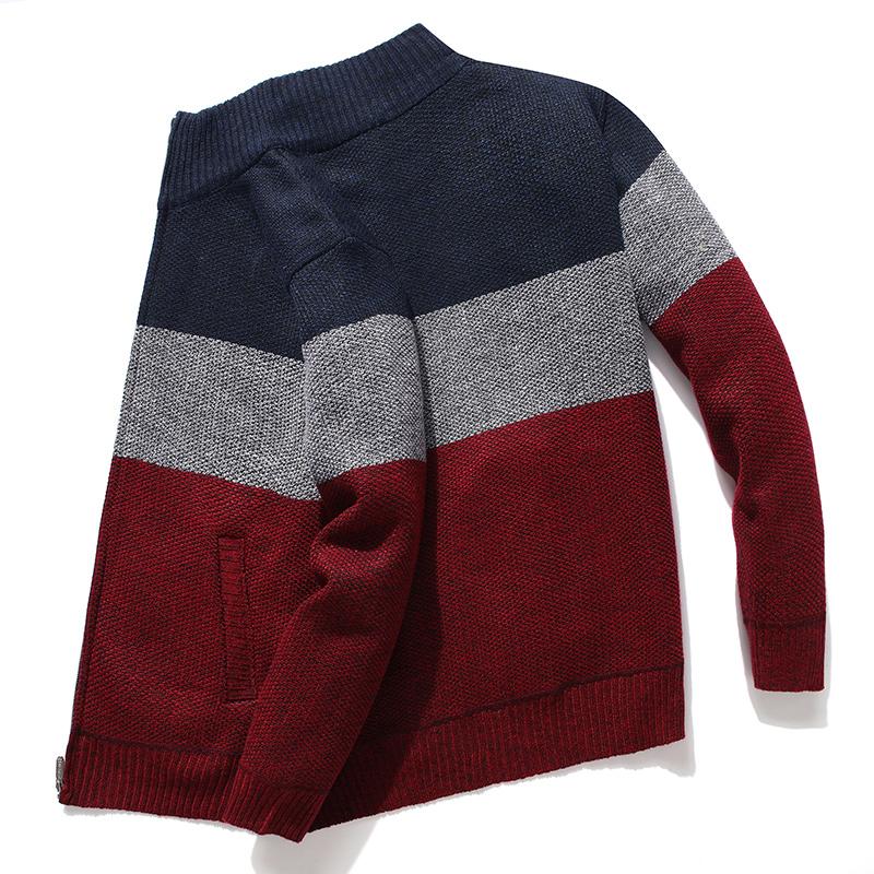

2020 New Cardigan Men Sweater Striped Grey Men's Sweater Oversized Knitted Cardigan Warm Clothes For Man 3XL Korean Style Homme, Wine red