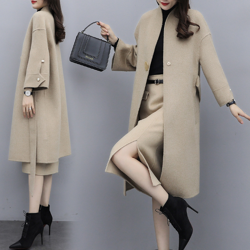 

2021 New Woman and Winter Two Garments Suit Wool Outerwear Fashion All Women's Skirt IUEM, Red