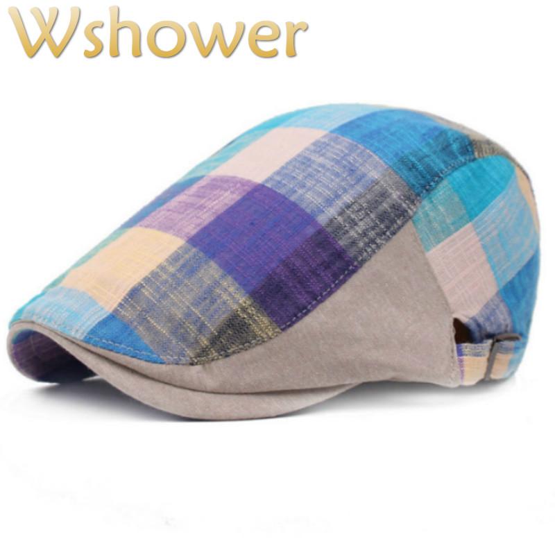 

Plaid Summer Beret Hat For Women Men Adjustable Cotton Linen Fall Flat Cap Male Grid Ivy Cabbie Peaked Cap Newsboy Hat Gorras, Red