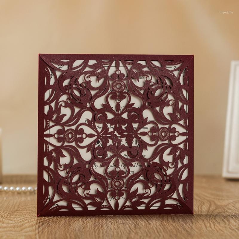 

100pcs Wishmade Laser Cutting Wedding Invitations Marroon Burgundy Color Elegant Glitter invitation Cards, Customized AW85021
