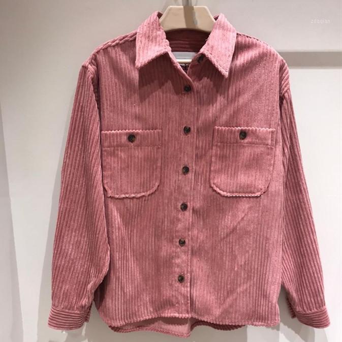 

Women Corduroy Shirt Coat Lady Turn-Down Collar Outwear Female Double Pockets Jacket Top1, As pic