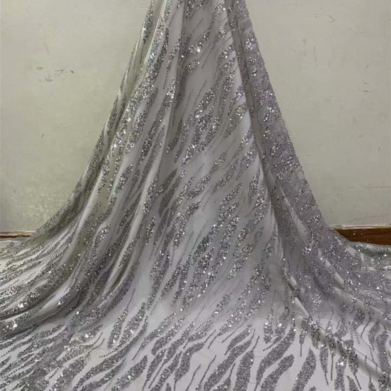 

New Arrival Sequins Lace Fabric 2020 High Quality African Lace Nigerian French Tulle Fabric For Wedding Dress Material