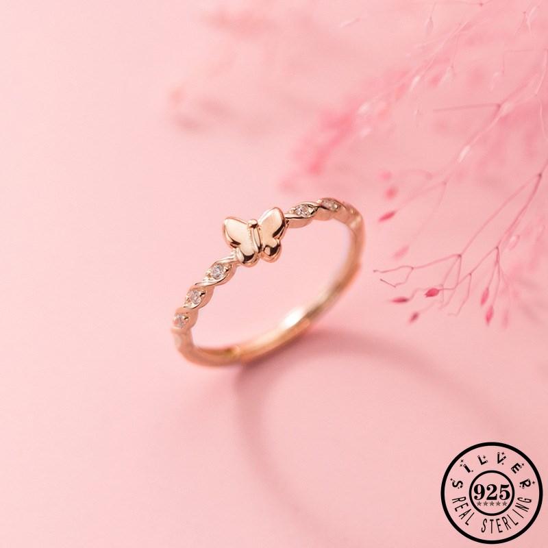 

Girls 925 Sterling Silver Cubic Zirconia Ring Adjustable Rose Gold Color Plated Butterfly Shape Finger Knuckle Rings for Women