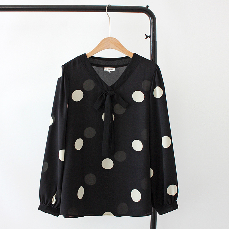 

Xl-3xl Plus Size Female with Long Sleeve Cleavage Chiffon Polka Dot Blouse Printed Officewear Tops L1mt, Beige