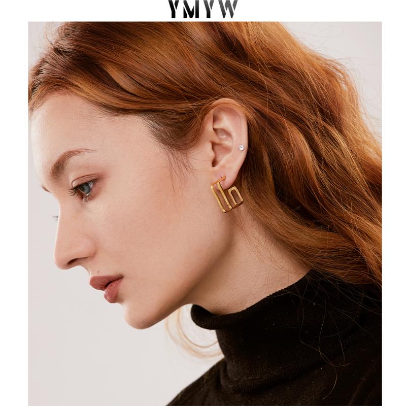 

Stud YMYW Square Hollow Geometric Big Earrings For Women Metal Stainless Steel Trendy Charm Brand Gold Jewelry Party