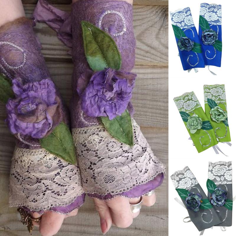 

Women Lady Lace Mittens Fashion Party Sexy Silk Lace Floral Gloves Women Fingerless Lady Thin Gloves Streetwear Handschoenen