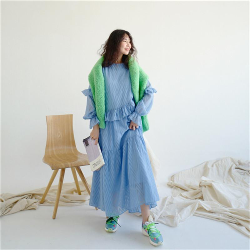 

RUGOD Dress Casual Women Korea Style Chic Stringy Selvedge Long Dresses Patchwork Long Sleeve Oversized Dresses 2020, Black