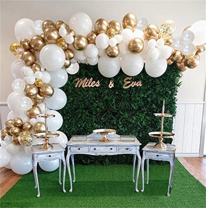 

White Balloon Garland Arch Kit, White Gold Confetti Balloons 98 PCS, Artificial Palm Leaves 6 PCS Wedding Birthday Decorations