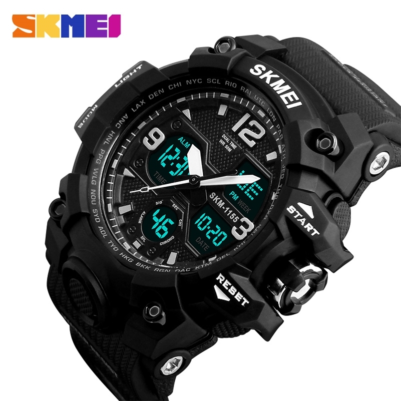 

New Fashion Men Sports Watches SKMEI Men Quartz Analog LED Digital Clock Man Military Waterproof Watch Relogio Masculino 1155B 201209, Slivery;brown