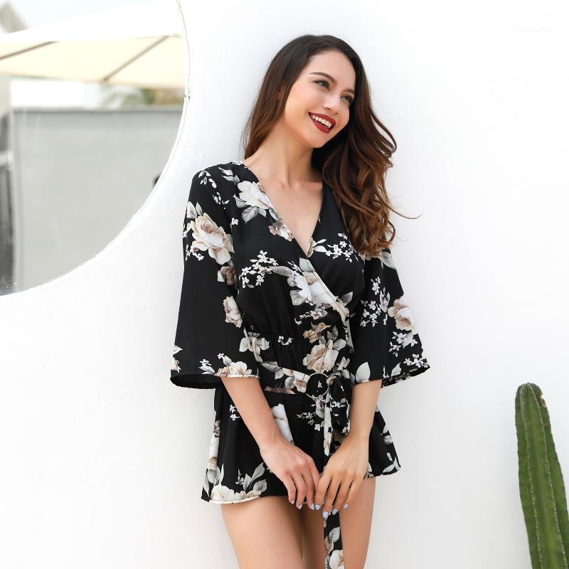 

Women' Jumpsuits & Rompers DUOMILIN Women Clothes 2021 Fall Sexy Jumpsuit Comfy Floral Deep V-neck Fashion Trend Beach Holiday Female Rompe, As pic