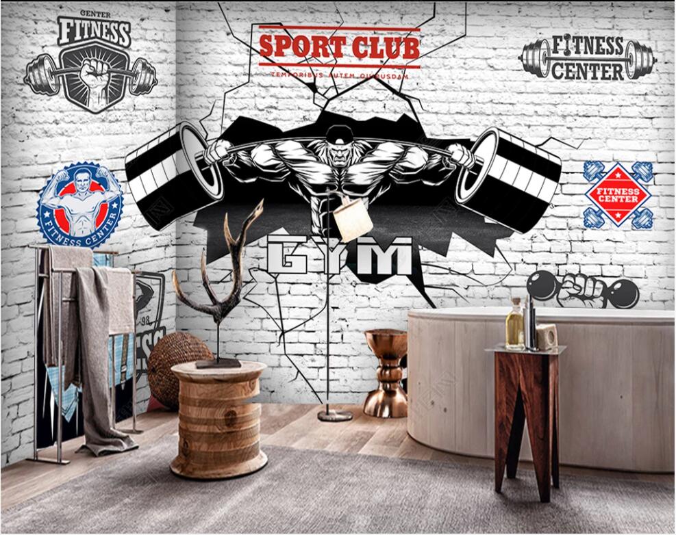 

3d wallpaper custom photo mural Weightlifting muscular gym brick wall living room home decor 3d wall murals wallpaper for wall 3 d, Non-woven wallpaper