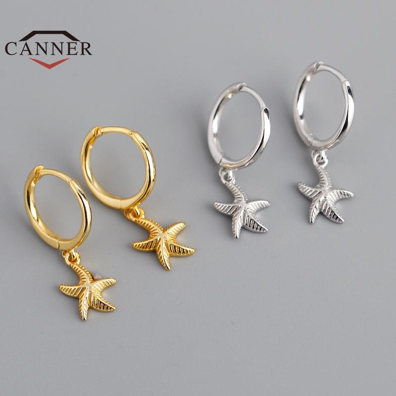 

Hoop & Huggie CANNER Real 925 Sterling Silver Jewelry Earrings For Women Starfish Sea Star Piercing Earring Earings Gold Color Pendientes