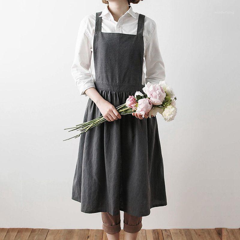 

Aprons Simple Washed Cotton Uniform Adult Aprons for Woman Lady's Kitchen Cooking Gardening Coffee Shop Charcoal grey1