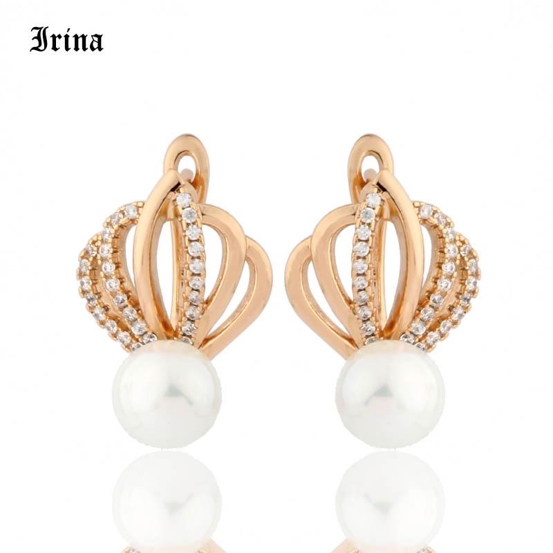 

Clear Cubic Zirconia Pearl Earrings For Women Girls Gold Color Drop Earrings Fashion Girlfriend Women's Jewelry Gifts
