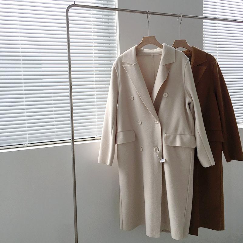 

Mooirue Winter Spring Casual Women Long Woolen Coat Long Sleeve Solid Beige Khaki Red Coffe Thicken Coat, Carter yellow