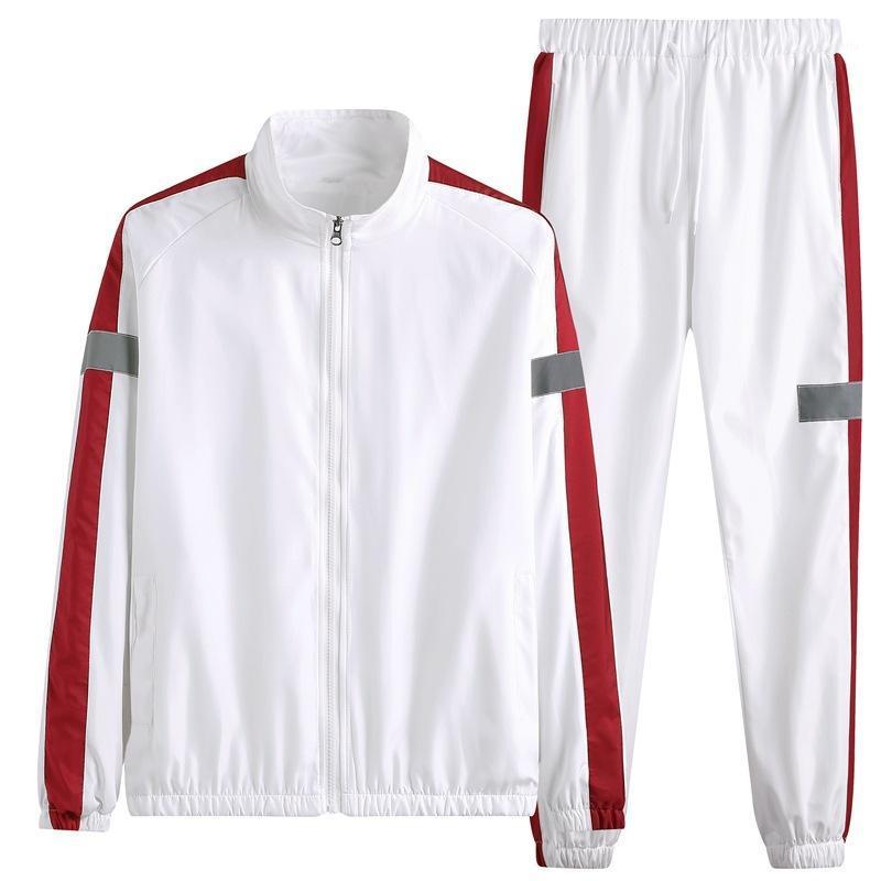 

men tracksuit sportswear plus size loose zip up jacket running jogging fitness workout casual set sport suit sweatshirt+pant 6XL1, White