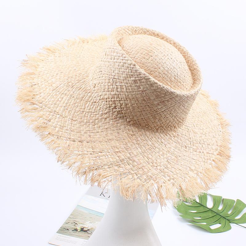 

Han Edition Lafite Grass Beach Hat Female Summer Beach Anti-UV Sun Hat Wide Brim Holiday Travel Visor Chapeu Feminino, Multi