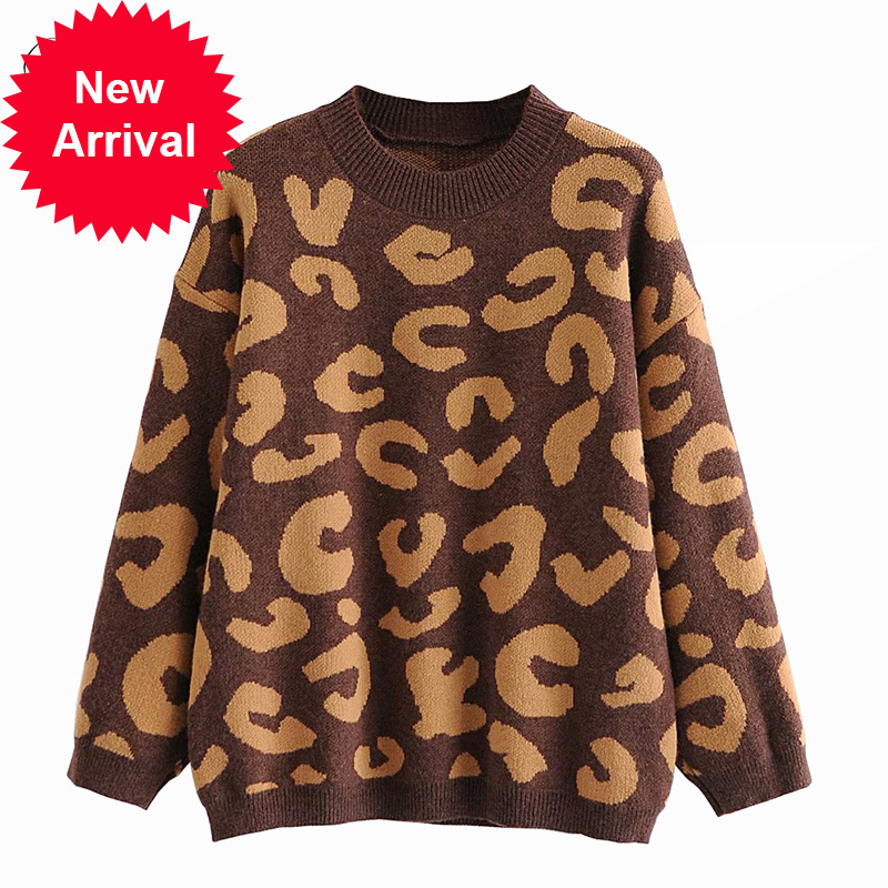

2020 nova outono inverno oversize blusas femininas leopardo manga longa grosso quente malha jumper casual solto pullovers feminino C-222, Black