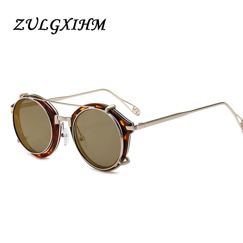 

Retro Steampunk Round Clip On Sunglasses Men Women Double Layer Removable Lens Detachable Shades Clear Lens Hollow Legs Glasses