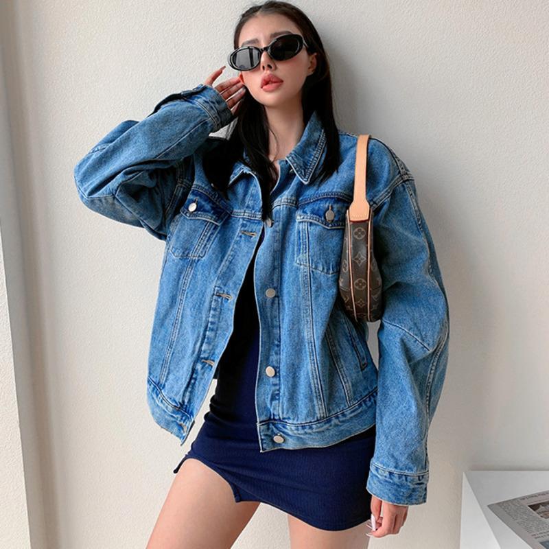 

Europe American Loose Casual Denim Jacket Women's Fashion Profile Autumn Winter Jacket Tops Coat CT18, Blue