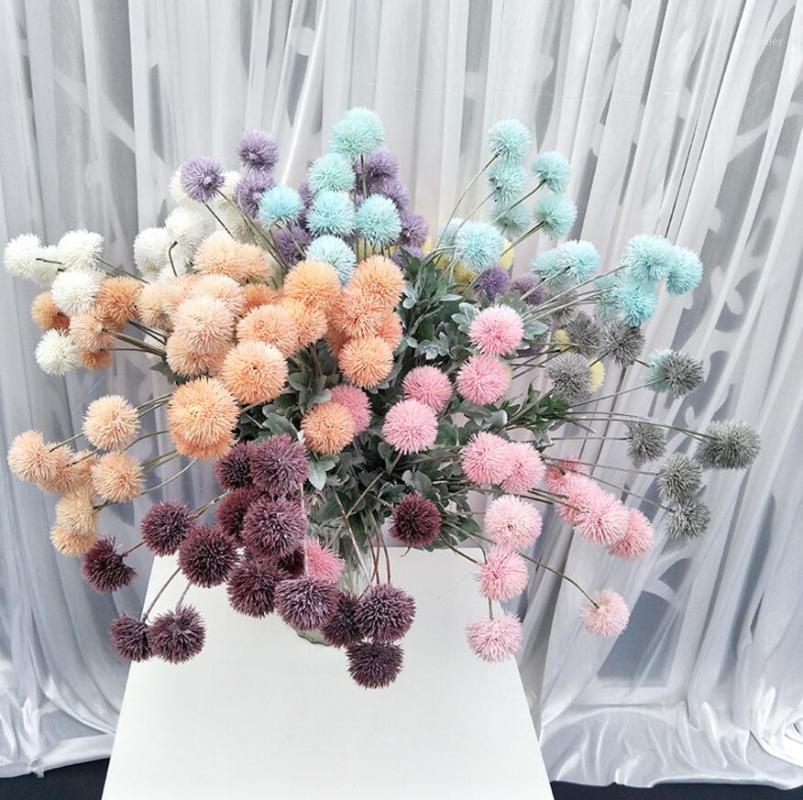 

5pcs 4Heads Artificial Dandelion Flower Branch For Plant Wall Wedding Landscape Archway Ceiling Home Hotal Office Bar Decorative1, Orange