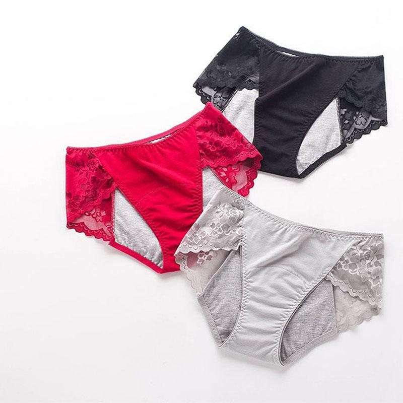 

New Soft Fabric Sexy Lace Breathable Seamless Women Underwear Breifs Cotton Physiological Period Leak Proof Menstrual Panties, As picture