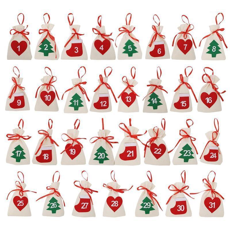 

Christmas Countdown Advent Calendar Candy Bags Xmas Tree Hanging Ornaments1