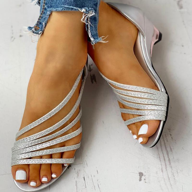 

2020 New New Wholesale Wedge Heel Sandals Leisure Bling Summer Slip On Gladiator Casual Women's Shoes1, Dorado