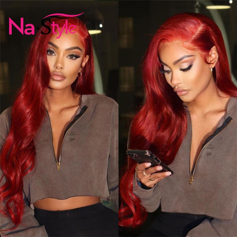 

HD Transparent Lace Wig Human Hair WigsRed Wig Burgundy Body Wave Remy Brazilian 150% Pre Plucked Hairline 13*4+4*1 Lace, As pic