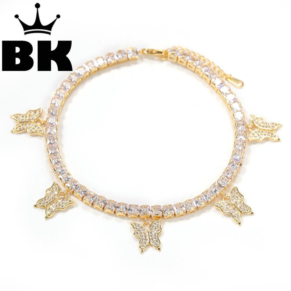 

Hip Hop Copper Micro Pave CZ Tennis Bracelet add Small Butterfly 9inch adjustable ankle Punk Miami Bracelet accept custom color LJ200918