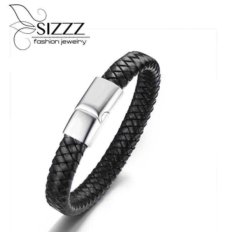 

SIZZZ Factory direct sales of European and American fashion jewelry deduction leather men's black bracelet